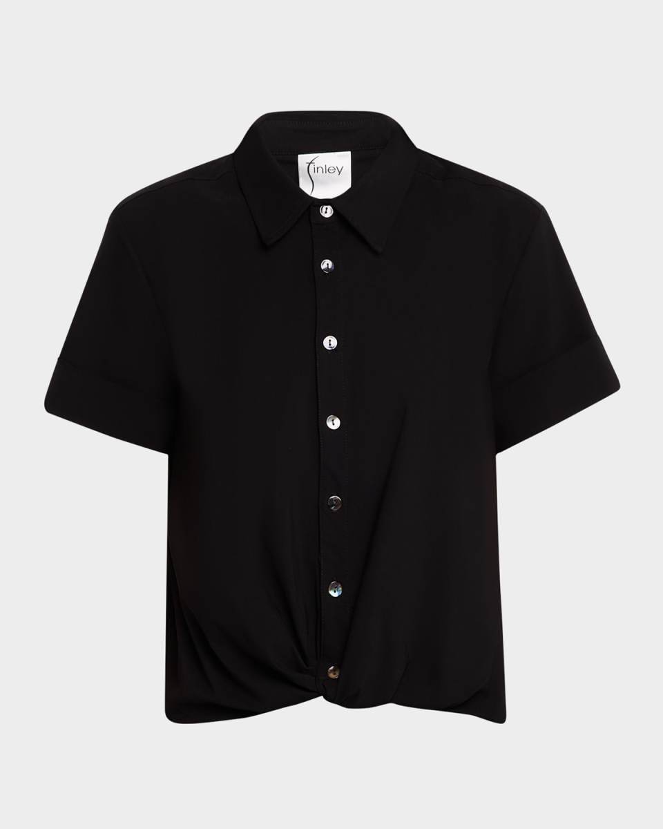 Alli Twist-Front Solid Stretch Shirt